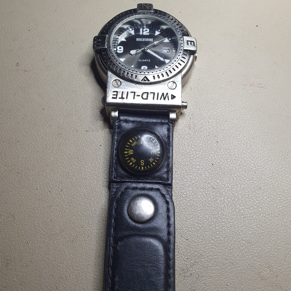 Vtg Wolverine WV3007 Wild Lite Silver/Brown Leather Men's Watch Fob